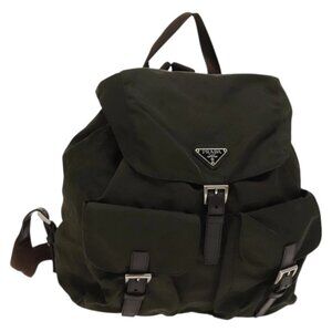 Prada Olive Backpack with Buckle Accents